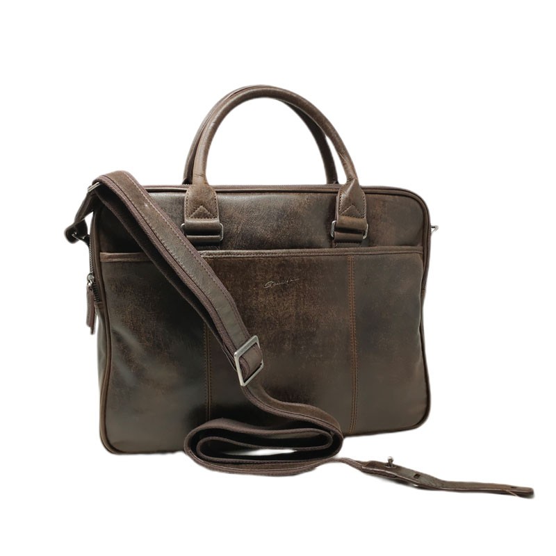 HEN8380 Sacoche en cuir pour ordinateur marron foncé face bandoulière