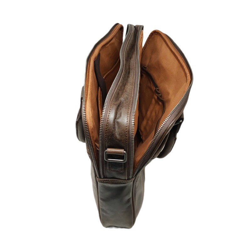HEN8380 Sacoche en cuir pour ordinateur marron foncé dessus