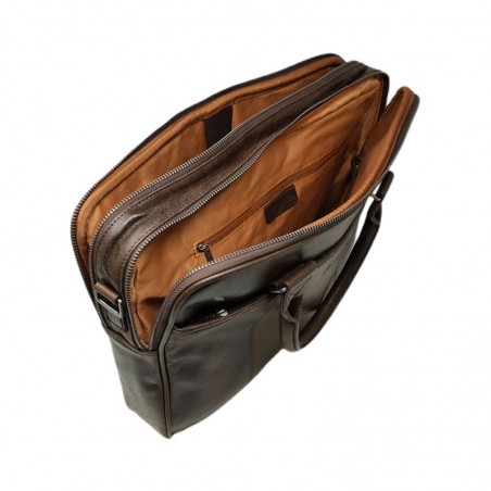 HEN8380 Sacoche en cuir pour ordinateur marron foncé ouverte