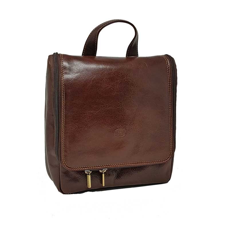 trousse de toilette a suspendre tony perotti cuir marron face