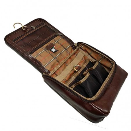 trousse de toilette a suspendre tony perotti cuir marron intérieur